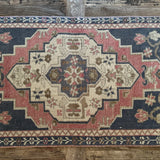 1’9 x 3’5 Vintage Taspinar Rug Muted Navy, Rose & Beige '5391