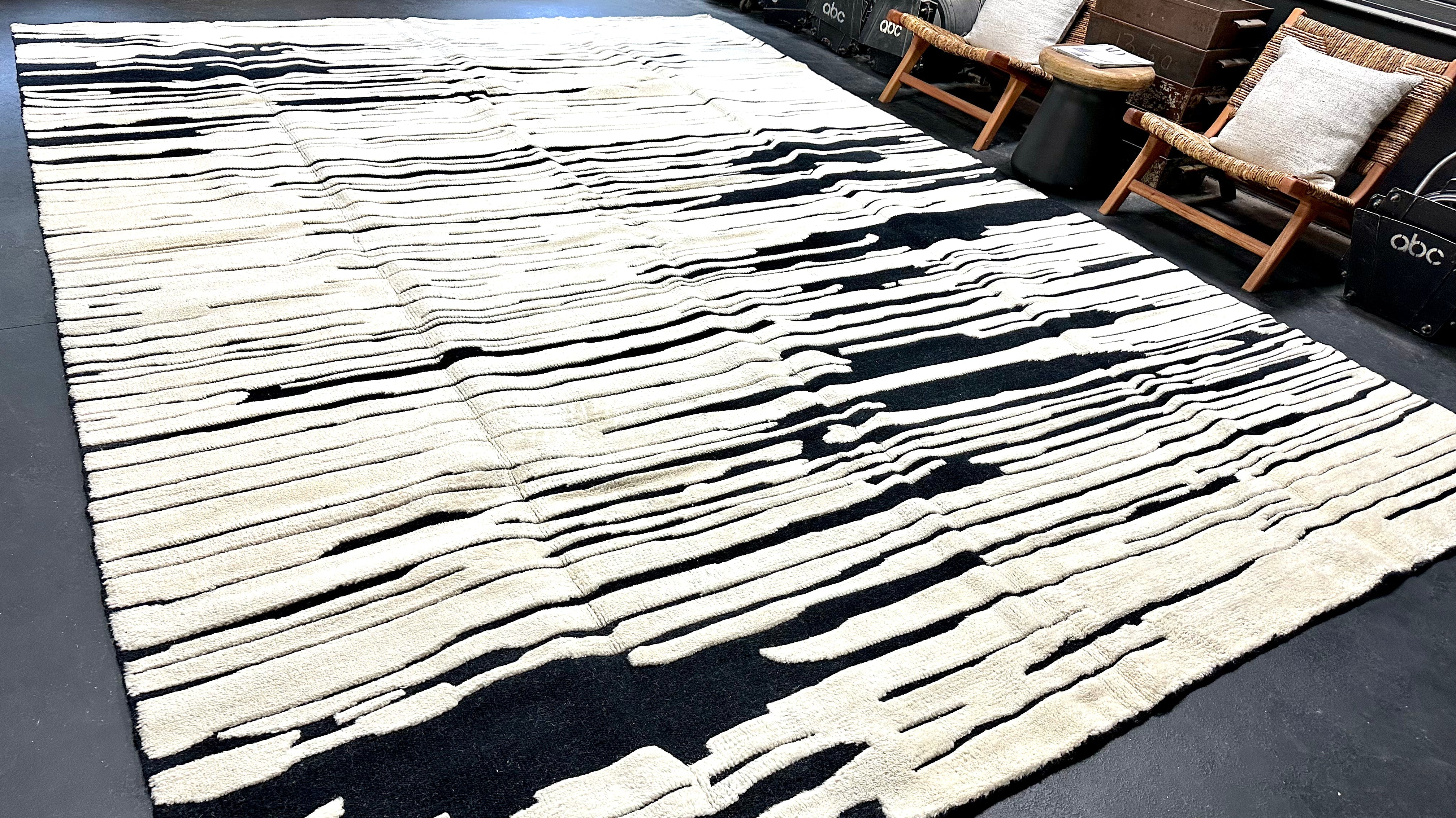 10’3 x 14’2 Moroccan Rug Black and White “Ruzgar” Pure Turkish Wool M-3766 Linda's Barn