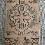 1’6 x 3’ Antique Oushak Rug Muted Blush Beige, Brown & Gray