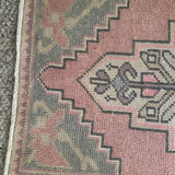 1’8 x 3’ Vintage Turkish Oushak Rug Muted Pink, Blue-Gray & Beige 4774