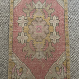 1’8 x 3’2 Vintage Oushak Rug Pink, Yellow and Gray 5190