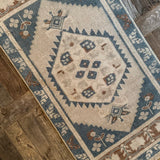 1’9 x 3’3 Vintage Taspinar Rug Muted Deep Sea Blue, Camel & Beige '5381