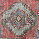 1’6 x 3’ Vintage Oushak Rug Muted Red, Gray & Periwinkle '5126