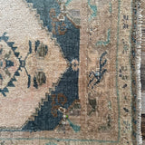 1’9 x 3’ Antique Turkish Taspinar Rug Muted Camel Beige & Teal