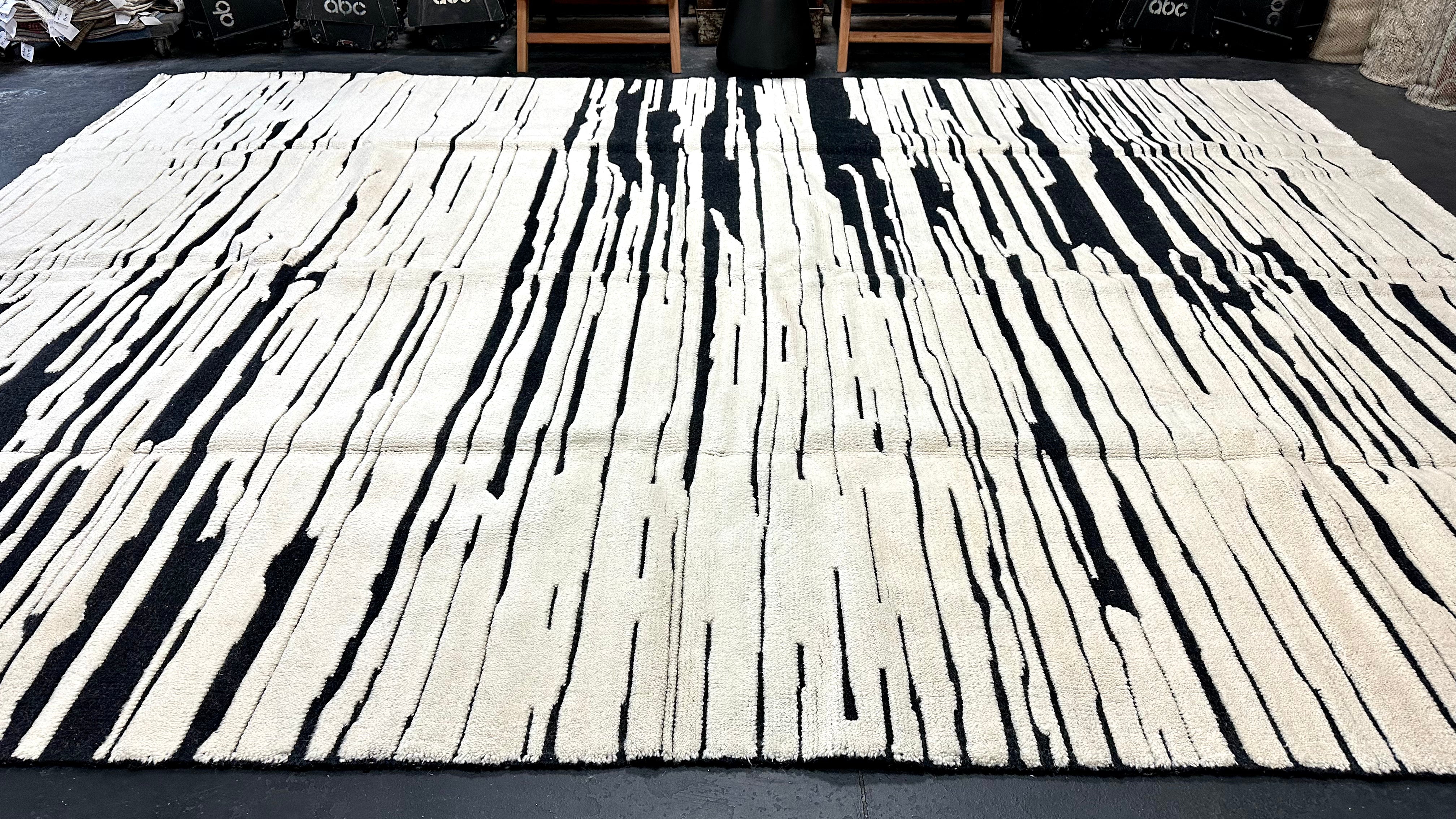 10’3 x 14’2 Moroccan Rug Black and White “Ruzgar” Pure Turkish Wool M-3766 Linda's Barn