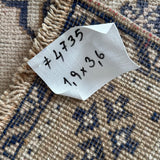 1’9 x 3’6 Antique Taspinar Rug Muted Navy Blue, Taupe & Beige