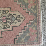 1’8 x 3’ Vintage Turkish Oushak Rug Muted Pink, Blue-Gray & Beige 4774
