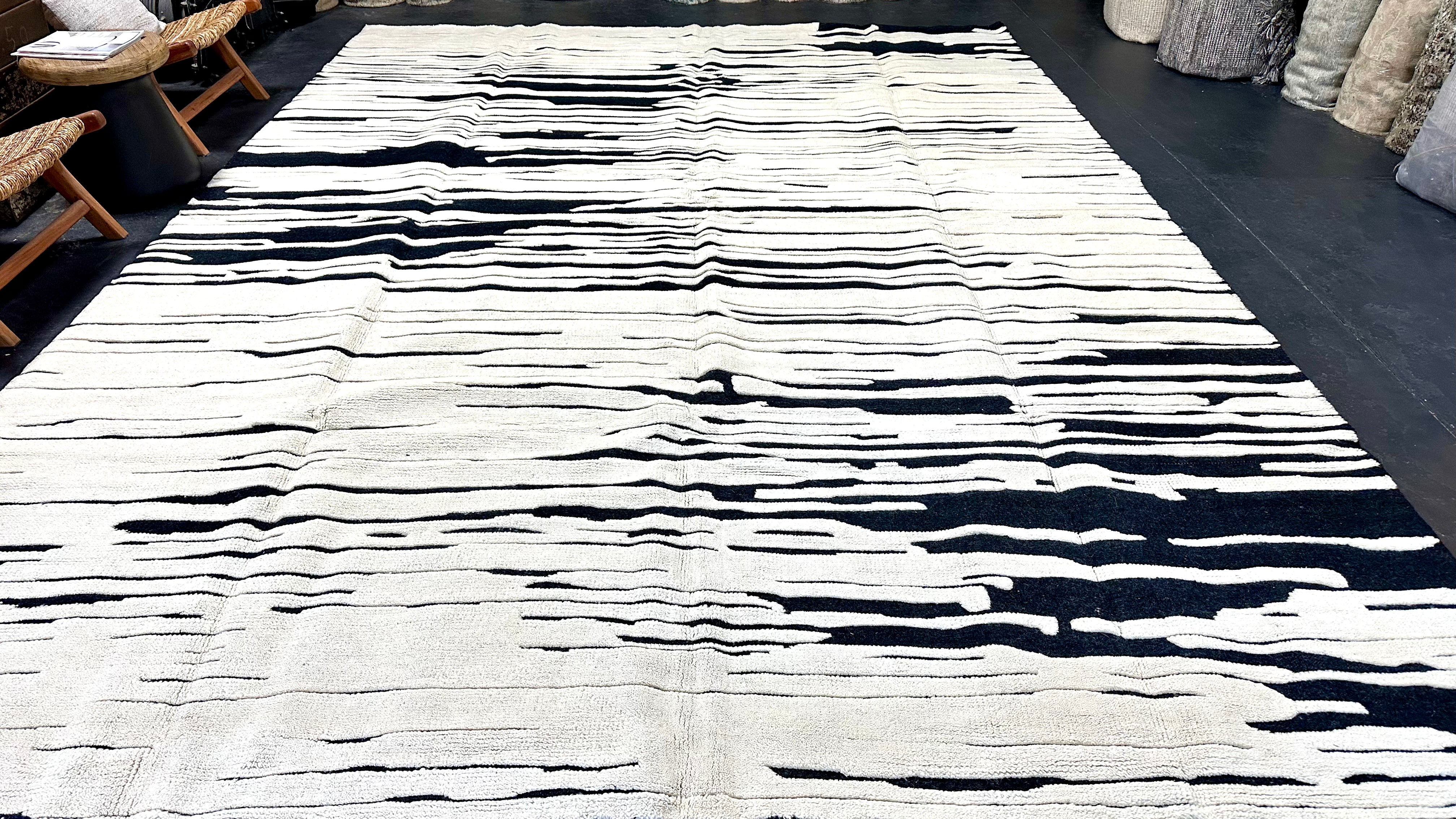 10’3 x 14’2 Moroccan Rug Black and White “Ruzgar” Pure Turkish Wool M-3766 Linda's Barn