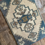 1’7 x 2’6 Antique Turkish Taspinar Rug Muted Midnight Blue, Beige & Light Brown