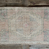 1’5 x 3’ Vintage Oushak Mat Muted Pastel Gray, Blush  & Ecru