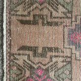 1’7 x 3’ Vintage Turkish Oushak Rug Muted Blush, Blue & Sea Foam 5183