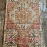 1’6 x 2’11 Vintage Oushak Mat Muted Pinkberry, Orange, Gray & Blue '5212
