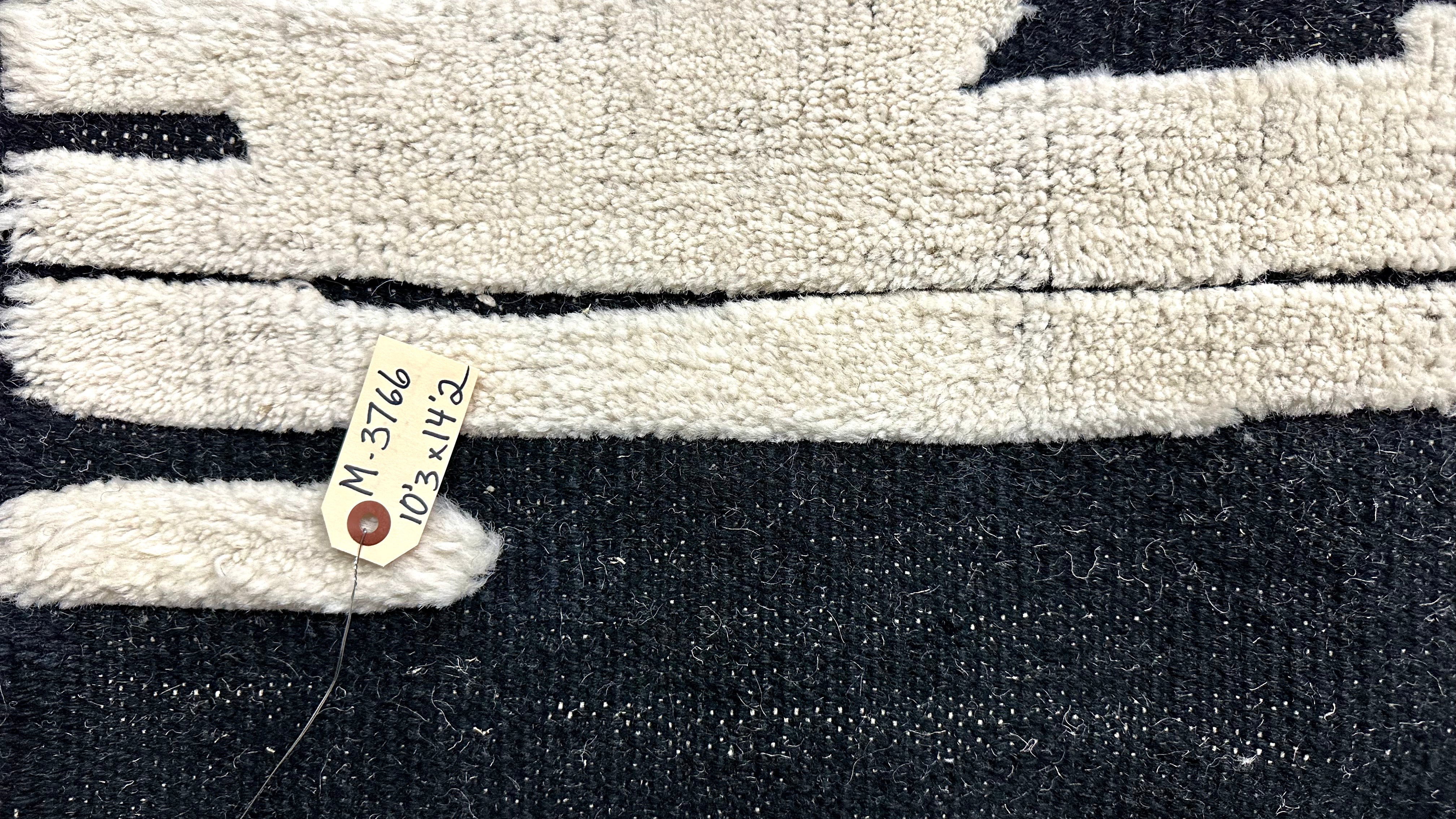 10’3 x 14’2 Moroccan Rug Black and White “Ruzgar” Pure Turkish Wool M-3766 Linda's Barn