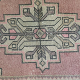 1’8 x 3’ Vintage Turkish Oushak Rug Muted Pink, Blue-Gray & Beige 4774