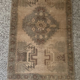 1’9 x 3’3 Antique Oushak Rug Muted Beige, Taupe & Blue-Gray 4901