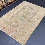 4’3 x 6’6  Classic Antique Rug Muted Khaki Beige, Green & Red