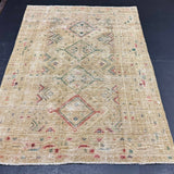 4’3 x 6’6  Classic Antique Rug Muted Khaki Beige, Green & Red