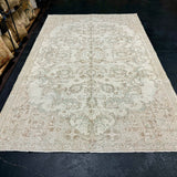 6’4 x 10’1 Vintage Oushak Rug Muted Beige, Green & Light Brown