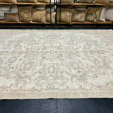 6’4 x 10’1 Vintage Oushak Rug Muted Beige, Green & Light Brown