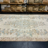 6’ x 11’4 Vintage Oushak Rug Muted Beige, Turquoise Blue & Camel Brown