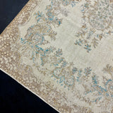 6’ x 11’4 Vintage Oushak Rug Muted Beige, Turquoise Blue & Camel Brown