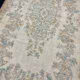 6’ x 11’4 Vintage Oushak Rug Muted Beige, Turquoise Blue & Camel Brown