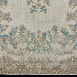 6’ x 11’4 Vintage Oushak Rug Muted Beige, Turquoise Blue & Camel Brown