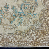 6’ x 11’4 Vintage Oushak Rug Muted Beige, Turquoise Blue & Camel Brown