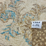 6’ x 11’4 Vintage Oushak Rug Muted Beige, Turquoise Blue & Camel Brown