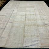 10’2 x 13’4 MCM Vintage Organic Hemp Rug Off White Flatweave Collage Kilim