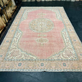 7’ x 11’4 Classic Vintage Oushak Rug Muted Coral, Blue & Orange