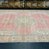 7’ x 11’4 Classic Vintage Oushak Rug Muted Coral, Blue & Orange