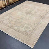 6’4 x 9’1 Classic Vintage Tabriz Rug Muted Sand,  Blush Beige & Sage