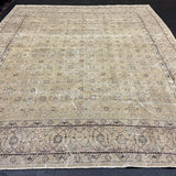 9’4 x 12’8 Classic Vintage Rug Muted Gray Beige, Sea Foam Green & Espresso