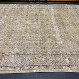 9’4 x 12’8 Classic Vintage Rug Muted Gray Beige, Sea Foam Green & Espresso