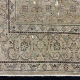 9’4 x 12’8 Classic Vintage Rug Muted Gray Beige, Sea Foam Green & Espresso