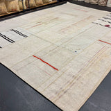 9’7 x 13’1 MCM Vintage Organic Hemp Rug Off White Flatweave Collage Kilim