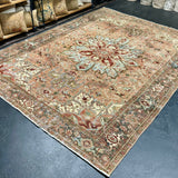 8’1 x 10’10 Classic Vintage Rug Muted Green, Blue + Terra Cotta