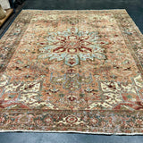 8’1 x 10’10 Classic Vintage Rug Muted Green, Blue + Terra Cotta