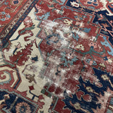 11’8 x 15’7 Classic Antique Rug Muted Red, Blue, Cream