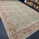 10’4 x 16’1 Classic Antique Rug Muted Sage Green, Bone Gray & Rust 5705
