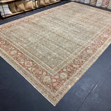 10’4 x 16’1 Classic Antique Rug Muted Sage Green, Bone Gray & Rust 5705
