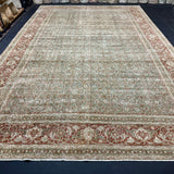 10’4 x 16’1 Classic Antique Rug Muted Sage Green, Bone Gray & Rust 5705