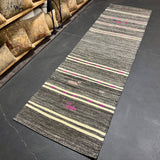 3’ x 10’4  Vintage Turkish Kilim Runner Gray Tweed & White 5679