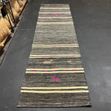 3’ x 10’4  Vintage Turkish Kilim Runner Gray Tweed & White 5679