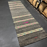 3’ x 10’4  Vintage Turkish Kilim Runner Gray Tweed & White 5679