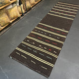 3' x 10’8 Vintage Turkish Kilim Runner Dark Brown & White 5677
