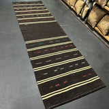 3' x 10’8 Vintage Turkish Kilim Runner Dark Brown & White 5677