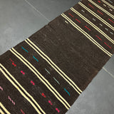 3' x 10’8 Vintage Turkish Kilim Runner Dark Brown & White 5677