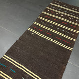 3' x 10’8 Vintage Turkish Kilim Runner Dark Brown & White 5677